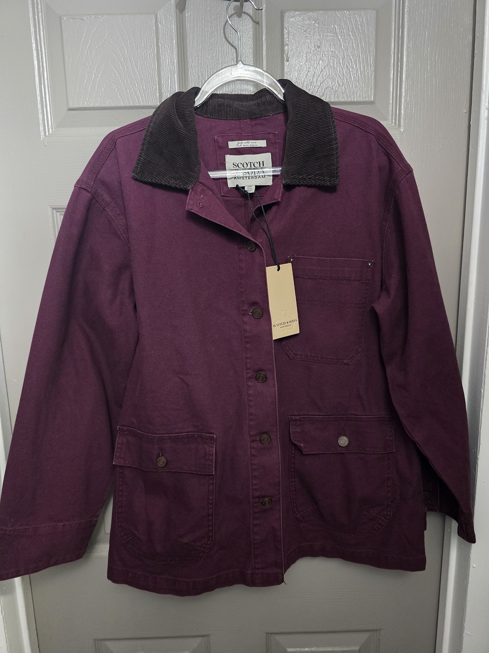 Scotch & Soda Women's Plum Utility Jacket with Corduroy Collar Size Medium NWT